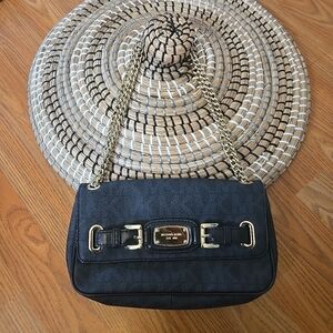 Michael Kors Black Logo Hamilton Leather  Chain Strap Bag Flap Gold Hardware